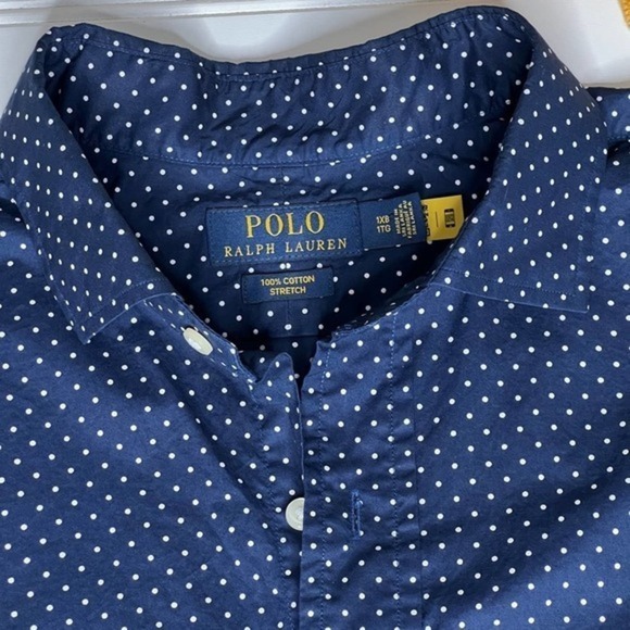 Polo Ralph Lauren Stretch Long Sleeve Navy Polka Dress Shirt Size‎ 1XB - Picture 6 of 7